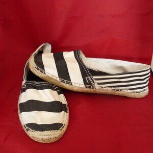 Authentic American Heritage Espadrille shoes black white stripped 10  M